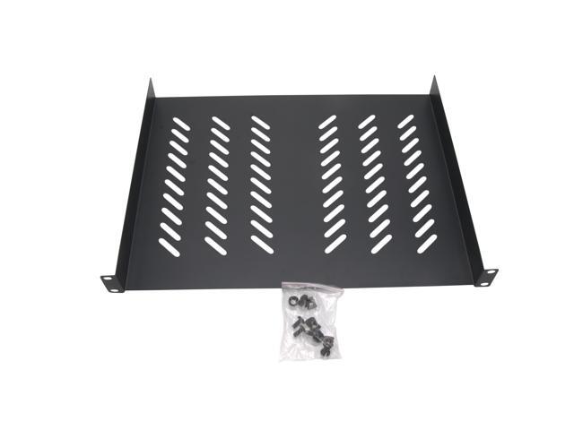 Cables Direct Online 1U Universal Rack Tray Mount - 19' Black, 14' (350mm) Depth, No Lip - Heavy Duty, Space-Saving Design for Servers, Networking.