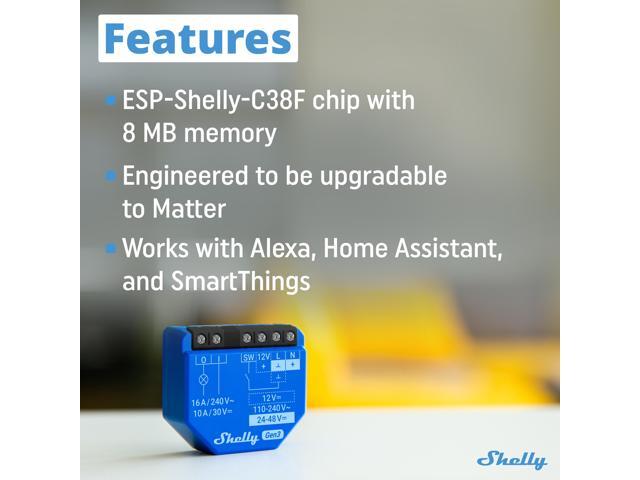 Shelly 1 Gen3 WiFi & Bluetooth Smart Relay Switch with Dry Contacts 1-Channel 16A Compatible with Google Home, Alexa & SmartThings No Hub...