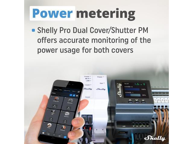 Shelly Pro Dual Cover/Shutter PM LAN, Wi-Fi and Bluetooth Connection Professional DIN Rail Smart Dual Cover/Shutter Controller 2x 16 A Covers...