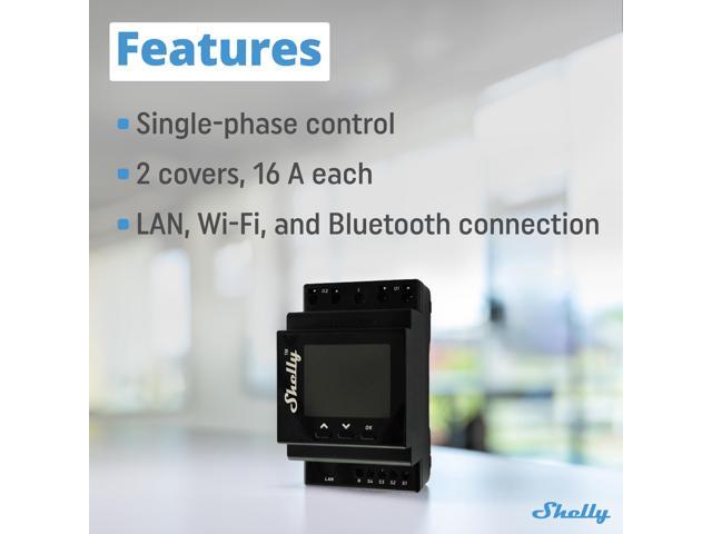Shelly Pro Dual Cover/Shutter PM LAN, Wi-Fi and Bluetooth Connection Professional DIN Rail Smart Dual Cover/Shutter Controller 2x 16 A Covers...