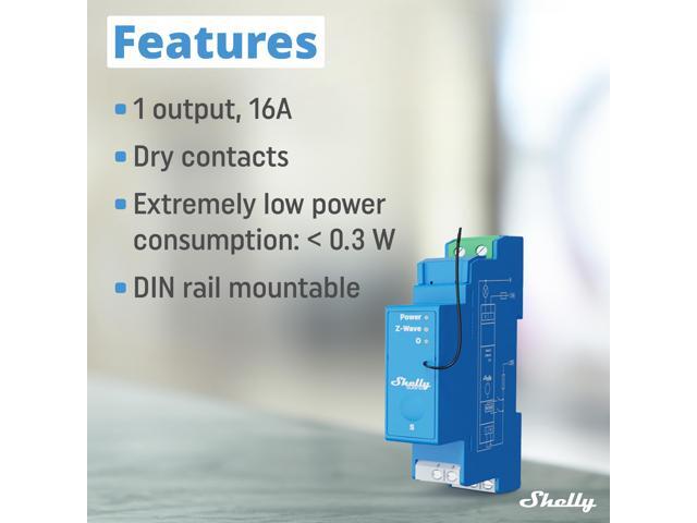 Shelly Wave Pro 1 Z-Wave Smart Relay Switch Dry Contacts 1-Channel 16 A Z-Wave Repeater Easy to Install iOS & Android App Home...