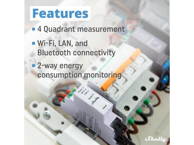 Shelly Pro 3EM (400A) WiFi & Bluetooth 3-Phase Smart Energy Meter 2-Way Consumption Compatible with Google Home & Alexa iOS & Android App ...