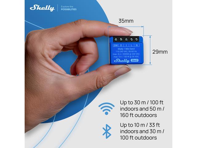 Shelly 1 Mini Gen3 Wi-Fi & Bluetooth Smart Relay Switch 1 channel 8A Compatible with Alexa & Google Home Dry Contacts No Hub Required