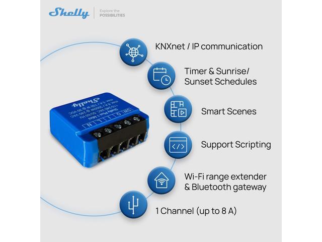 Shelly 1 Mini Gen3 Wi-Fi & Bluetooth Smart Relay Switch 1 channel 8A Compatible with Alexa & Google Home Dry Contacts No Hub Required