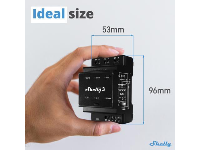 Shelly Pro 3 Professional 3-channels DIN rail smart relay switch up to 48A Wi-Fi, Bluetooth & LAN Compatible with Google Home & Alexa iOS...