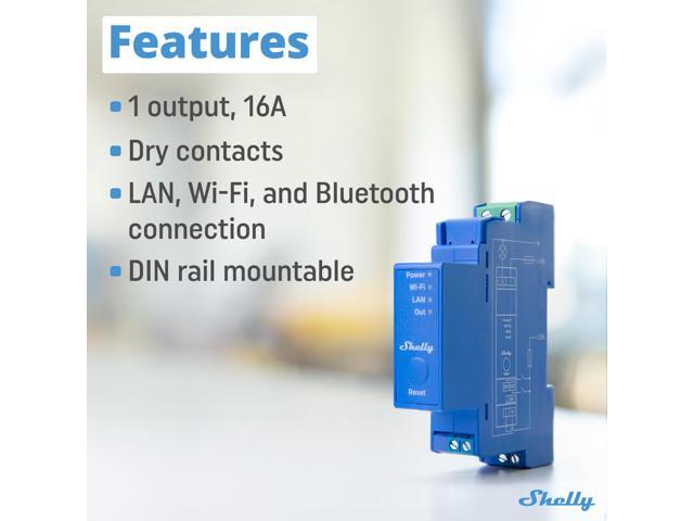 Shelly Pro 1 Wi-Fi, Bluetooth & LAN, 1-channel DIN Rail Smart Relay Switch Compatible with Google Home & Alexa No Hub Required Remote...