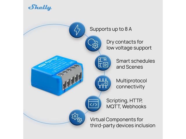 Shelly 1 Mini Gen4 Wi-Fi & Bluetooth Smart Relay Switch 1 channel 8A Compatible with Alexa & Google Home Dry Contacts No Hub Required 2 pack