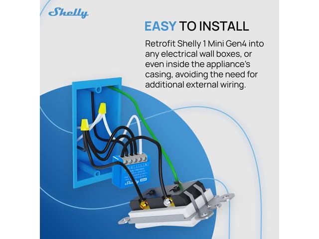 Shelly 1 Mini Gen4 Wi-Fi & Bluetooth Smart Relay Switch 1 channel 8A Compatible with Alexa & Google Home Dry Contacts No Hub Required 2 pack