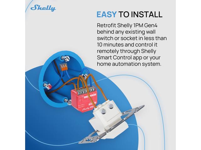 Shelly 1PM Gen4 Smart Relay Switch with Power Metering WiFi, Bluetooth & Zigbee 1-Channel 16A Compatible with Alexa & Google Home iOS &...