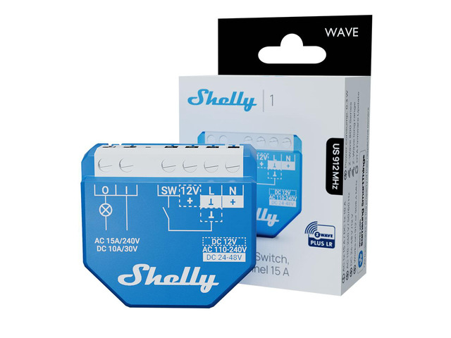 Shelly Wave 1 LR UL Z-Wave Long Range Smart Switch Relay, 1-Channel 15A Dry Contact Low Power Consumption Compatible with iOS & Android App ...