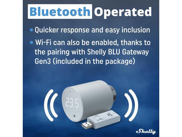 Shelly Blu TRV & Blu Gateway Gen3, Smart Thermostatic Valve, Butooth & Zigbee connectivity, Temperature Control, Home Automation