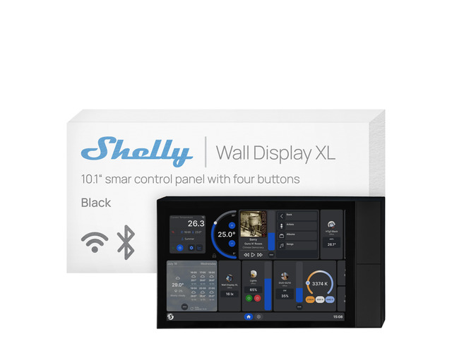 Shelly Wall Display XL Black 10.1' In-Wall Smart Home Control Panel, HD Touchscreen, Wi-Fi 6 Dual Band, Bluetooth 5.4, 5A Relay, 4 Custom Buttons,...