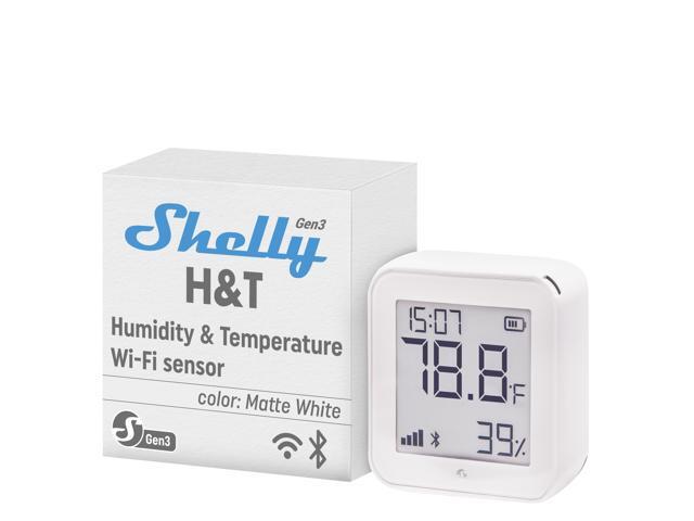 Shelly H & T Gen3 White Wi-Fi Temperature & Humidity Sensor with E-Paper Display, USB-C Power Option, Bluetooth Setup