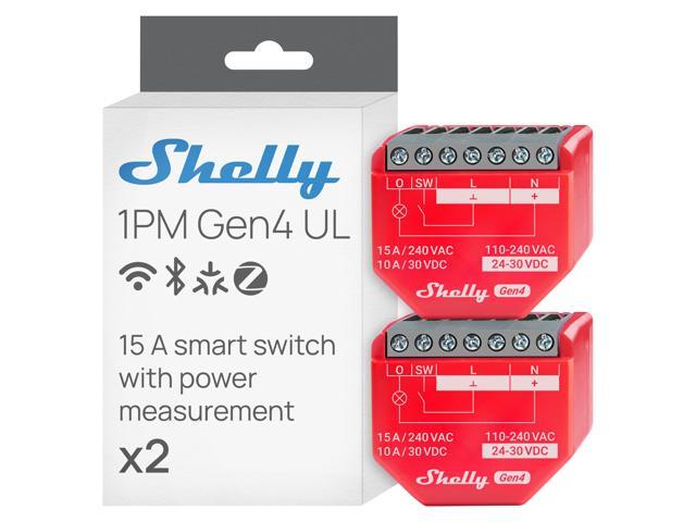 Shelly 1PM Gen4 UL, Wi-Fi, Zigbee, Matter Smart Relay Switch with Power Metering, 1-Channel 16A, Home Automation, Alexa, SmartThings, Google...