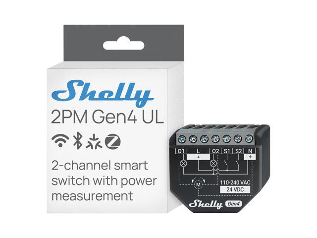 Shelly 2PM Gen4 UL, Wi-Fi, Zigbee & Matter 2-Channel Smart Relay Switch with Power Metering, Home Automation, Alexa, SmartThings, Google Home,...