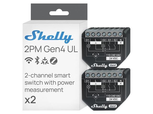 Shelly 2PM Gen4 UL, Wi-Fi, Zigbee & Matter 2-Channel Smart Relay Switch with Power Metering, Home Automation, Alexa, SmartThings, Google Home,...