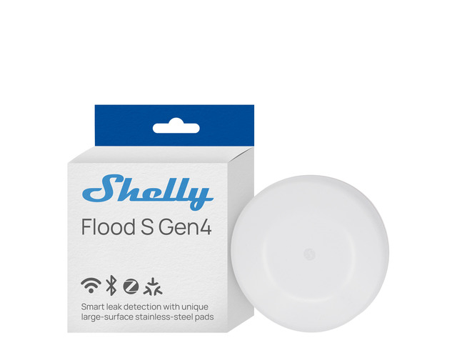 Shelly Flood S Gen4 Smart Water Leak Sensor, Matter-over-Wi-Fi, Wi-Fi 6, Zigbee 3.0, Bluetooth 5 LE, IP67, CR123A Battery