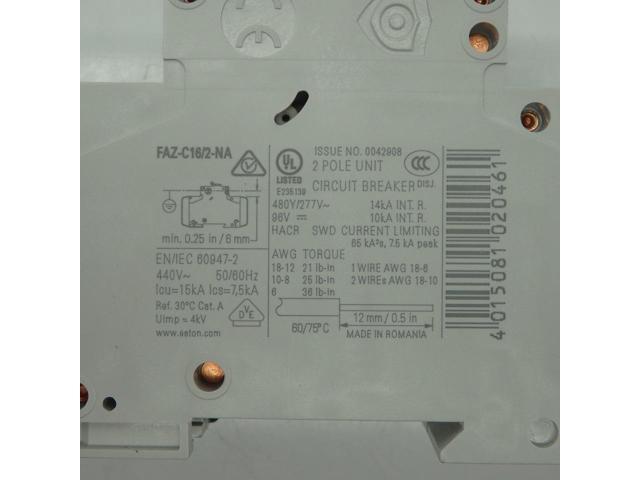 Eaton Cutler Hammer 16A 2-Pole Miniature Circuit Breaker FAZ-C16/2-NA
