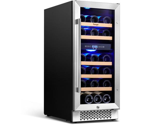 Yeego 3 Cu.ft Wine Fridge, 15 Inch Wine Cooler,Dual Zone 28 Bottle Wine Cooler Refrigerator with Upgraded Compressor Fits Large Bottles, Low.