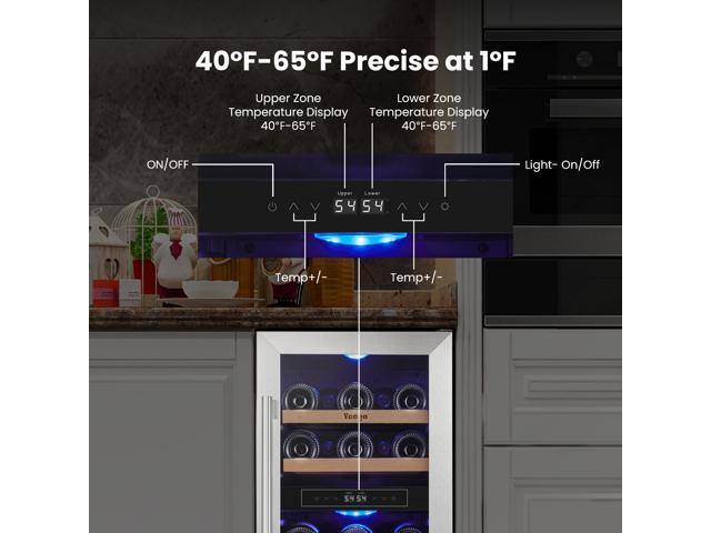 Yeego 85L Wine Cooler & Wine Refrigerator with 28-Bottle Capacity - Compressor Cooling, Dual Temperature Control, Stainless Steel Door, Blue LED...
