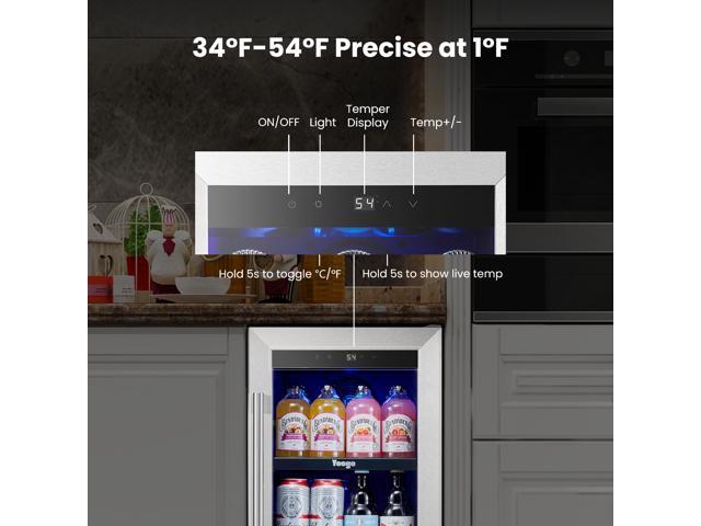 Yeego 85L Compact Beverage Cooler & Energy-Efficient Wine Refrigerator 80-Can Capacity, Eco-Friendly R600a Cooling, Reversible Door Ideal for...