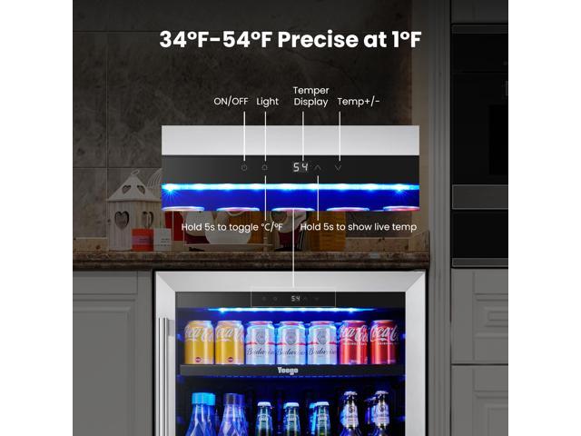 Yeego 145L Beverage Cooler & Energy-Efficient Beverage Refrigerators 140-Can Capacity, Precise 1-12°C Cooling, Stainless Steel Door, Whisper-Quiet...