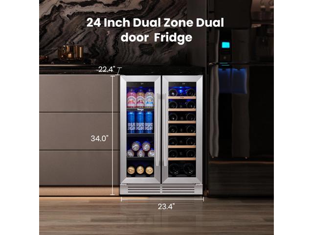 Yeego 116L Dual Zone Wine and Beverage Cooler & Energy-Efficient Wine Fridge 18-Bottle + 60-Can Capacity, Precise Temperature Control, Stainless...