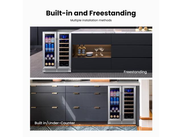 Yeego 116L Dual Zone Wine and Beverage Cooler & Energy-Efficient Wine Fridge 18-Bottle + 60-Can Capacity, Precise Temperature Control, Stainless...