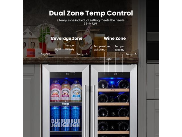 Yeego 116L Dual Zone Wine Cooler & Wine and Beverage Refrigerator 18-Bottle Capacity, Compressor Cooling, Blue LED Lighting, Quiet Operation ...