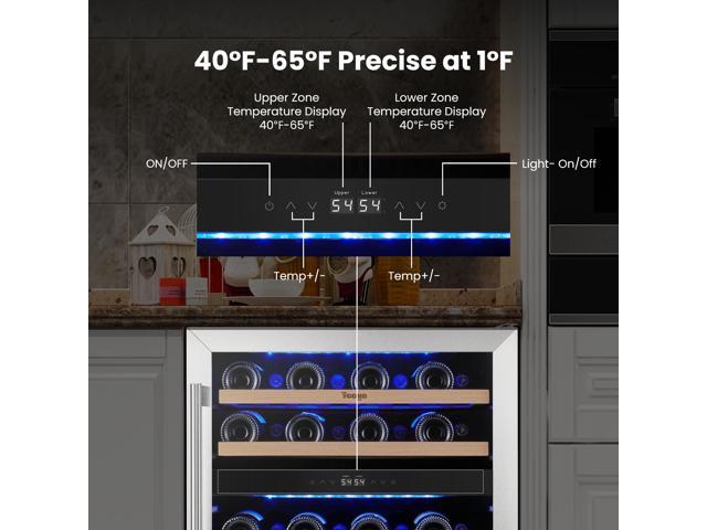 Yeego 145 L Wine Fridge & Energy-Efficient 24' Wine Cooler - 47-Bottle Capacity, Blue LED Lighting, Quiet Operation, Auto Defrost - Ideal for Home...