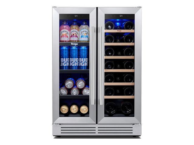 Yeego 24 Inch Wine and Beverage Refrigerator Cooler - Dual Zone Holds 60 Cans & 20 Bottles, Adjustable Shelves, Stainless Steel French Glass Door,...