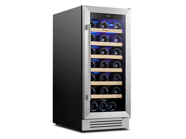 Yeego 15 Inch Wine Fridge - 33 Bottle Wine Cooler Refrigerator with Double-Pane Glass Door, Adjustable Shelves, 40-65Â°F Digital Temperature...