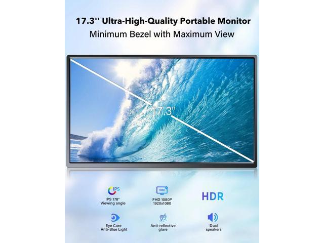 EVICIV 17.3' Portable Monitor with HDR IPS, USB-C, Built-in Speakers & Ambient Light - Perfect for Dual Display