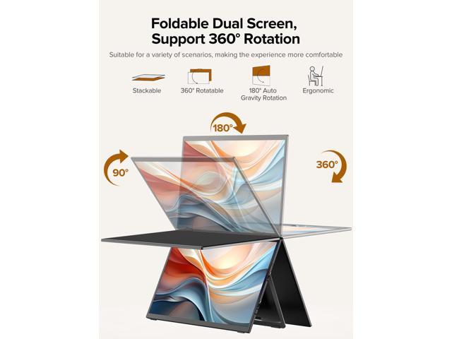 EVICIV Delta 15.6' Dual Monitor Portable Screen Extender for Laptop, 1080P HDR, 360° Folding, Triple Monitor with Stand - No Driver Needed