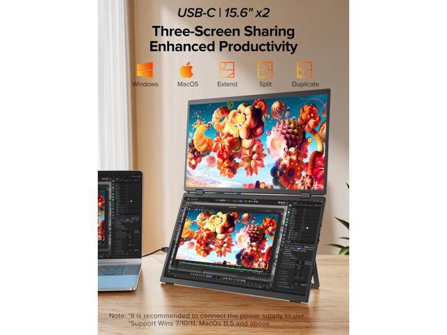 EVICIV Delta 15.6' Dual Monitor Portable Screen Extender for Laptop, 1080P HDR, 360° Folding, Triple Monitor with Stand - No Driver Needed