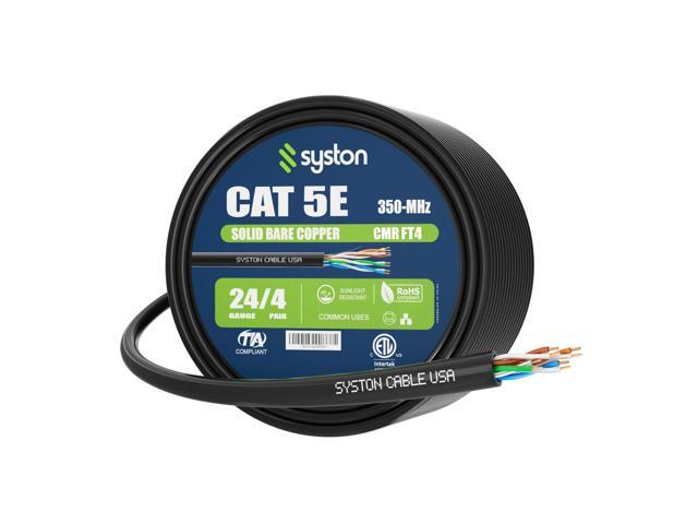 Syston Cable Technology CAT 5E Ethernet Bulk Cable,350MHz,24/4pr Solid Copper,CMR,Indoor/Outdoor,100 ft. Black