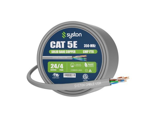 SYSTON CABLE TECHNOLOGY CAT 5E Ethernet Bulk Cable, 350MHz, 24/4pr Solid CU, CMP, Indoor/Outdoor 250 ft. Gray