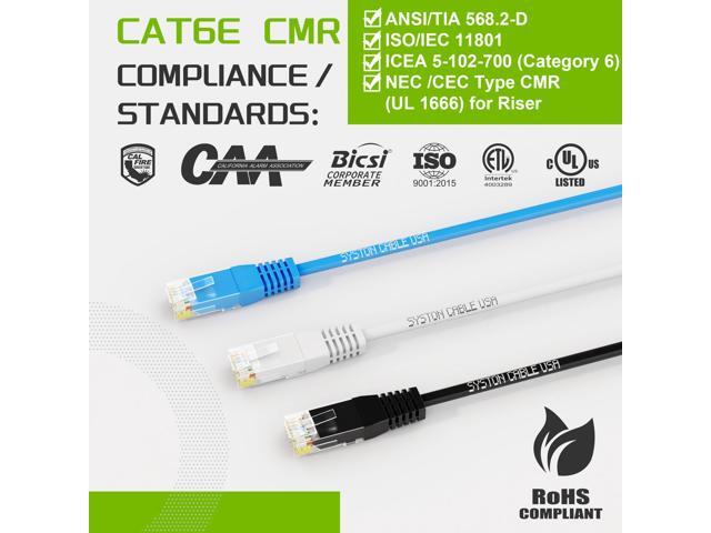 SYSTON CABLE TECHNOLOGY Cat6e Ethernet Internet Cable Patch 600MHz 23AWG 4pr UTP Solid Bare Copper Wire Indoor/Outdoor PoE PC Laptop, CMR...
