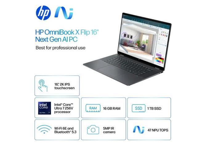 HP - OmniBook X Flip 2-in-1 - Copilot+ PC - 16" 2K Touch-Screen Laptop - Intel Core Ultra 7 256V '24 - 16GB Memory - 1TB SSD - Eclipse Gray - image 3