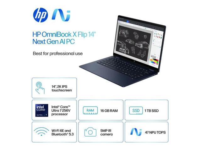 HP - OmniBook X Flip 2-in-1 - Copilot+ PC - 14" 2K Touch-Screen Laptop - Intel Core Ultra 7 256V 2024 - 16GB Memory - 1TB SSD - Atmospheric Blue - image 3