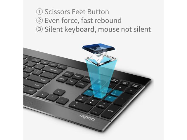 Rapoo 9900M Wireless Keyboard and Laser Mouse Combo, Multi-Device Keyboard and Mouse Set, Support 4 Devices, 0.16-Inch Ultra-Thin, Bluetooth +...