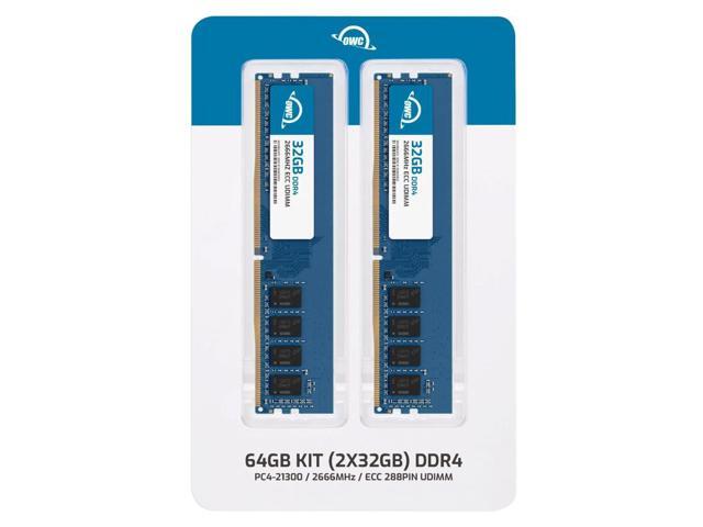 OWC 64GB (2x32GB) DDR4 2666MHz PC4-21300 CL19 2RX8 ECC Unbuffered UDIMM 1.2V 288-pin Workstation Server Memory RAM