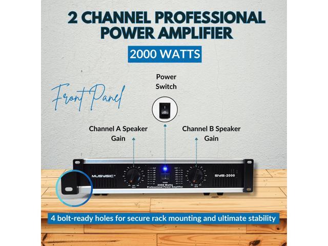 MUSYSIC SYS-2000 Professional 2U Power Amplifier, 2000W Peak, 500W ×2 @ 4, XLR & 1/4' Inputs, Speakon & Binding Post Outputs, ATR Technology, 2U...