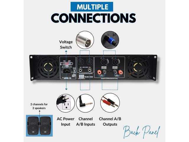 MUSYSIC SYS-2000 Professional 2U Power Amplifier, 2000W Peak, 500W ×2 @ 4, XLR & 1/4' Inputs, Speakon & Binding Post Outputs, ATR Technology, 2U...