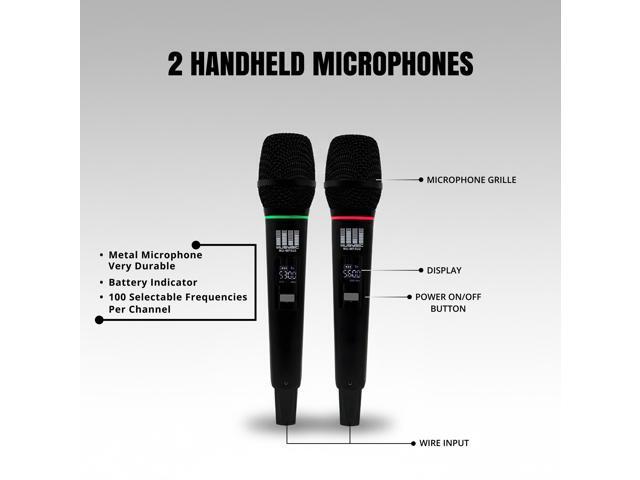 MUSYSIC MUMF5U2 Dual UHF Wireless Microphone System, 500-580MHz, 100 Selectable Frequencies per Channel, Dynamic Handheld Mics, LCD Display, IR...
