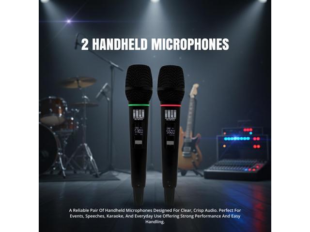 MUSYSIC MUMF5U2 Dual UHF Wireless Microphone System, 500-580MHz, 100 Selectable Frequencies per Channel, Dynamic Handheld Mics, LCD Display, IR...