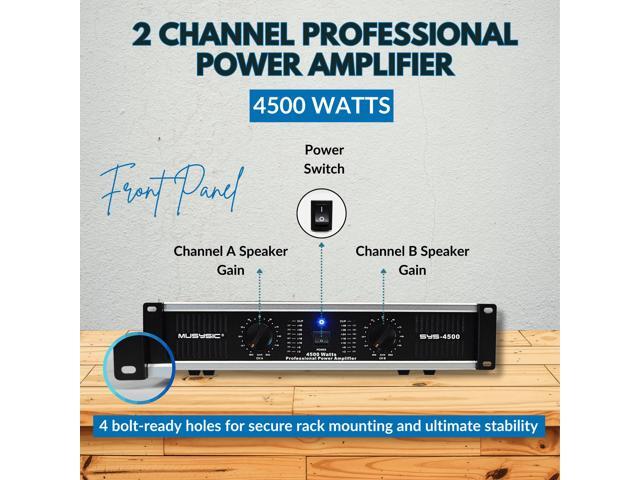 MUSYSIC SYS-4500 Professional 2U Power Amplifier, 4500W Peak, 1100W ×2 @ 4, XLR & 1/4' Inputs, Speakon & Binding Post Outputs, ATR Technology, 2U...