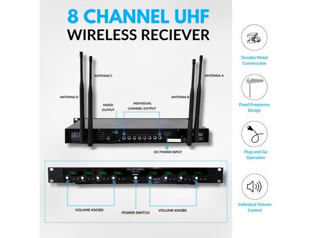MUSYSIC MUU8LL Professional 8Channel UHF Wireless Microphone System Frequency Set 2, 500580MHz, 8 Transmitters, LongRange Receiver, Balanced &...