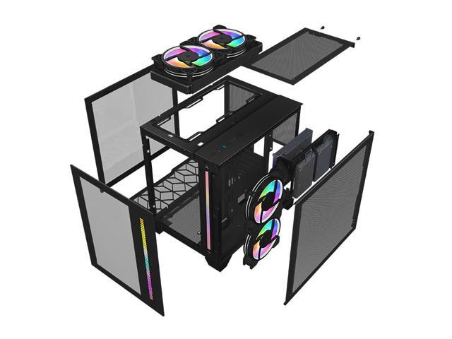 WJCOOLMAN Sea View Room Mini Gaming Case(without Light Strip and Bottom Dust Net) Black 2Side Transparent Glass Gaming Computer Case Suppor Fan...