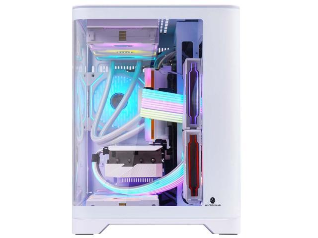 WJCOOLMAN Tian Mu White Curved Glass Panoramic Version 2Side Transparent Glass Gaming Computer Case support 9 Fan Positions 240 AIO Support...
